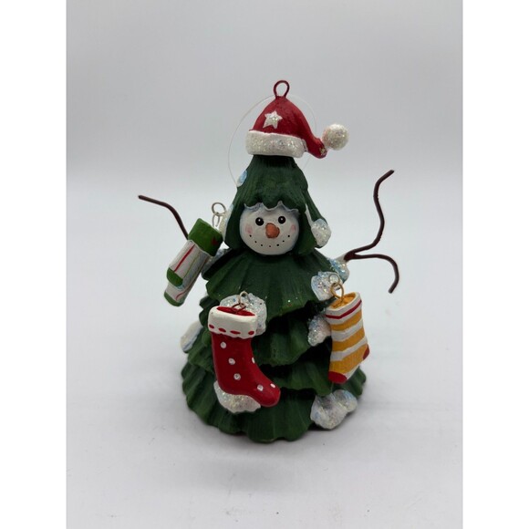 Snowman Face Tree Ornament w/ Santa Hat & Gifts Xmas Collectible 4" - Picture 1 of 4